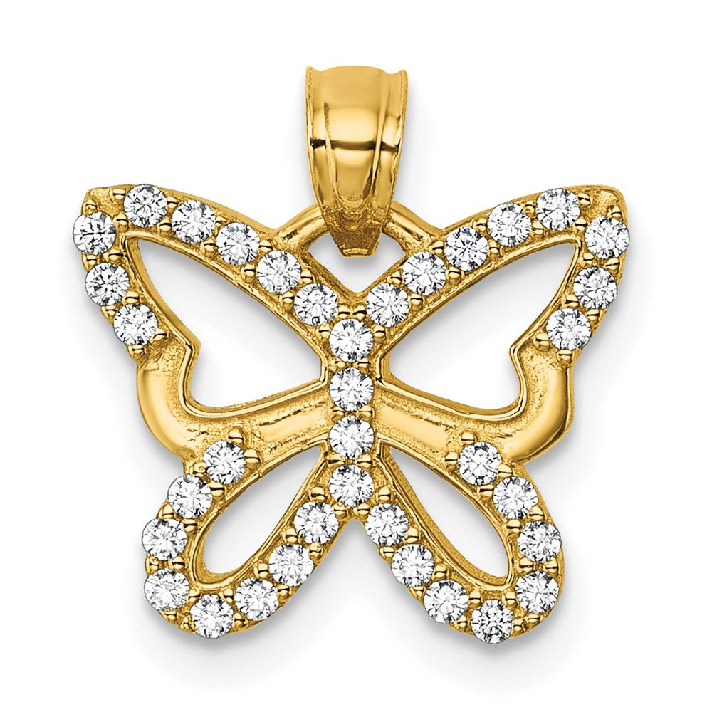 14k Polished CZ Open Wing Butterfly Pendant