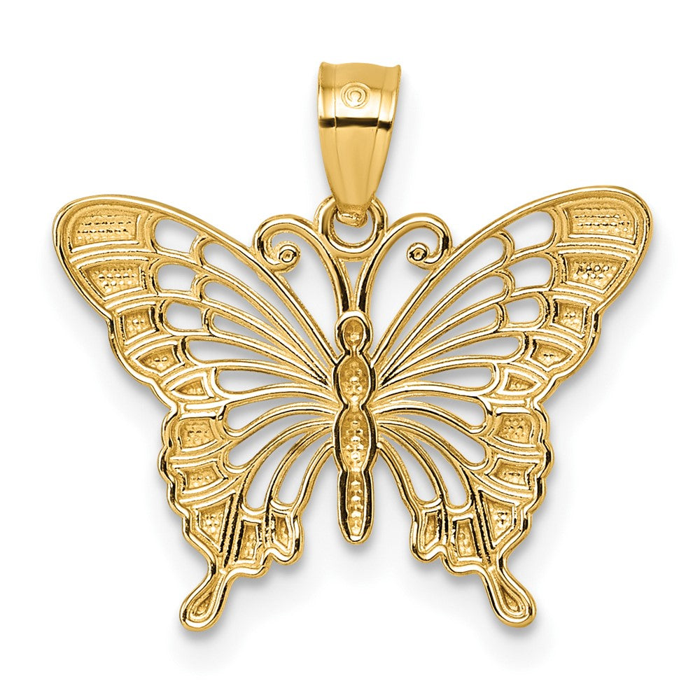 14k & Rhodium Diamond Cut Polished Butterfly Pendant