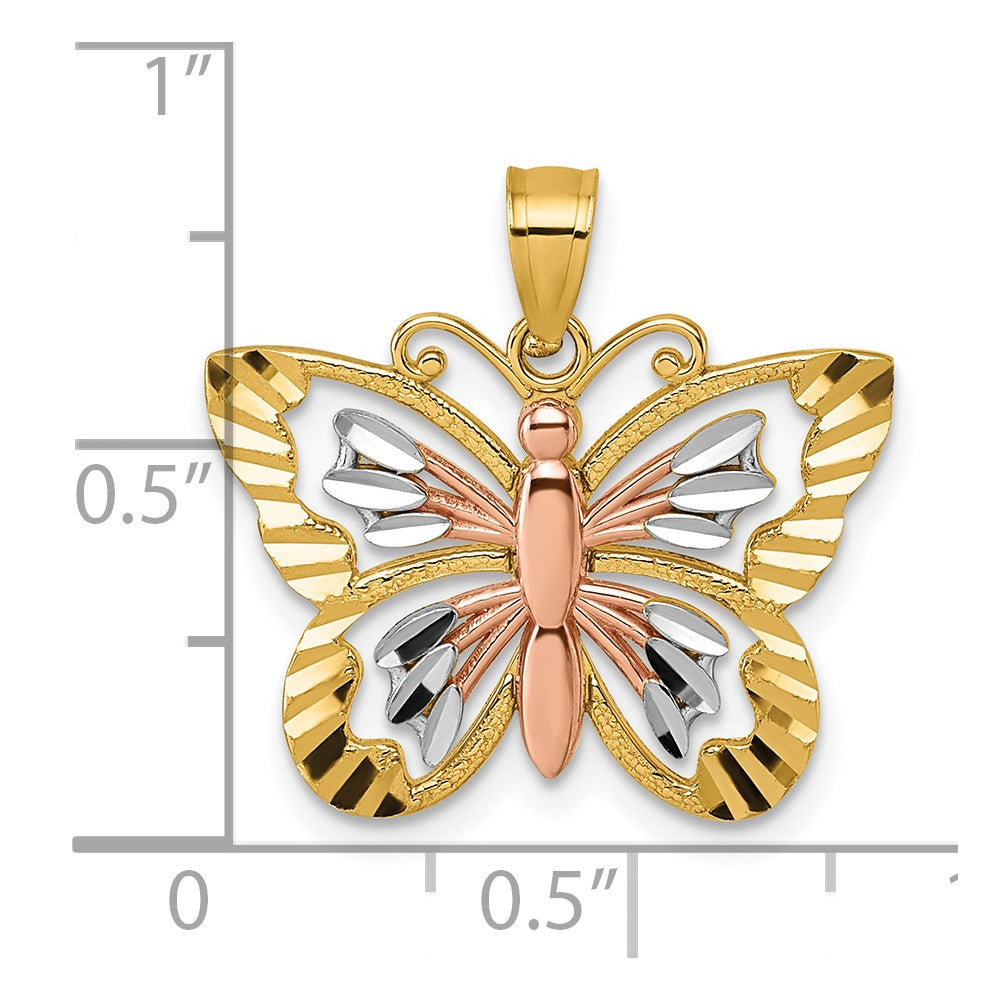 14k Two-tone with White Rhodium D/C Polished Butterfly Pendant