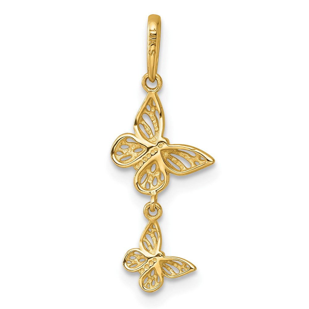 14k Polished Double Butterfly Moveable Dangle Pendant