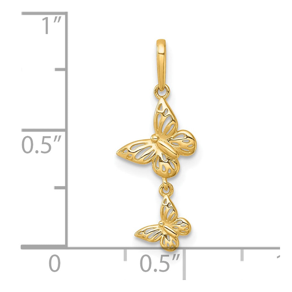14k Polished Double Butterfly Moveable Dangle Pendant