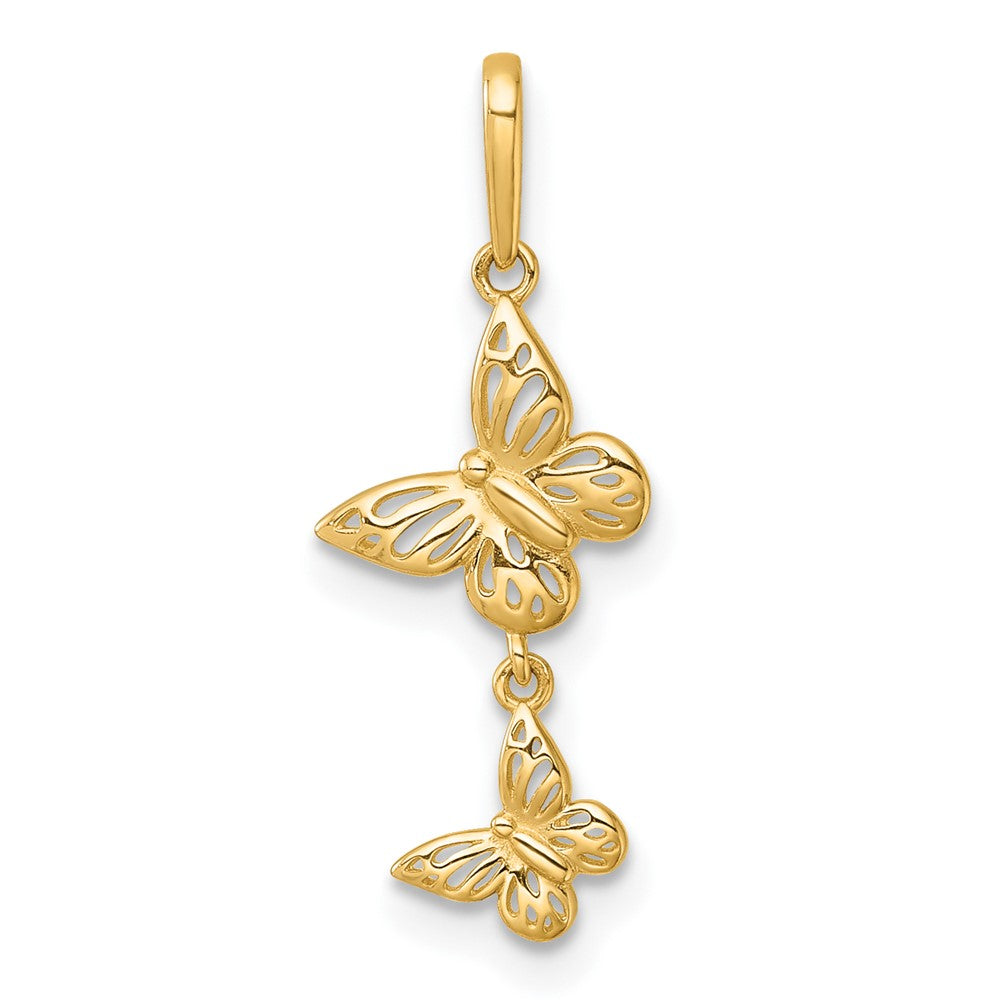 14k Polished Double Butterfly Moveable Dangle Pendant