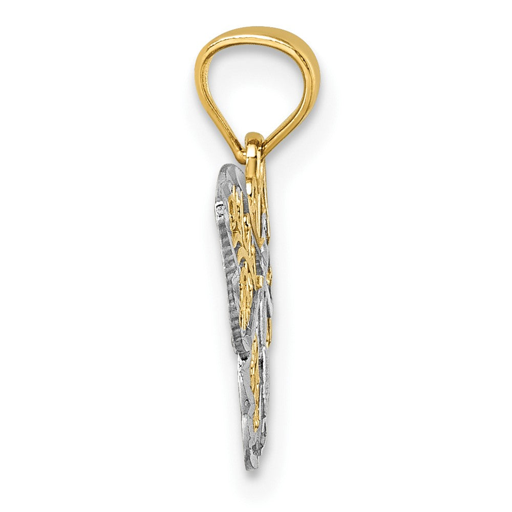 14k Polished w/Rhodium Diamond-cut Filigree Butterfly Pendant