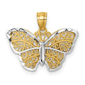 14k Polished w/Rhodium Diamond-cut Filigree Butterfly Pendant