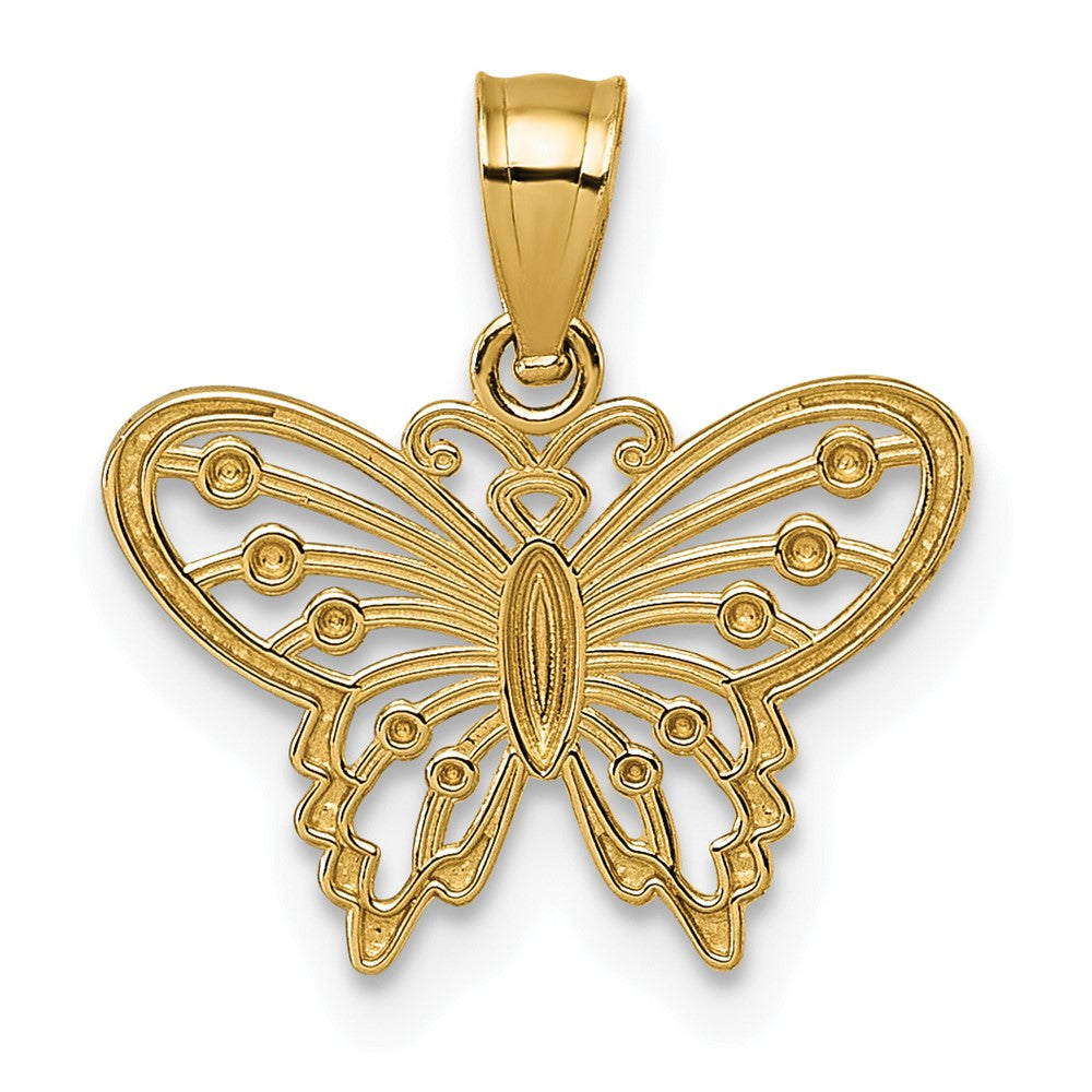 14k Polished and Diamond Cut Polished Butterfly Pendant