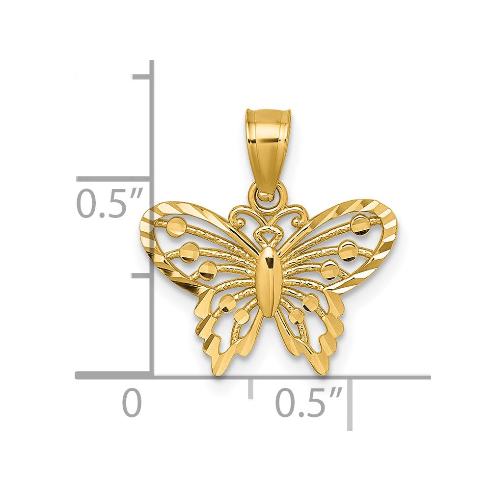 14k Polished and Diamond Cut Polished Butterfly Pendant
