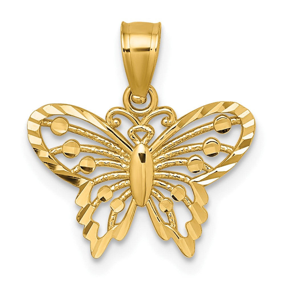 14k Polished and Diamond Cut Polished Butterfly Pendant