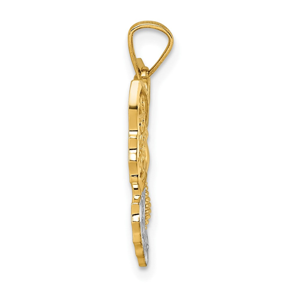 14k & Rhodium Textured Fancy Butterfly Pendant