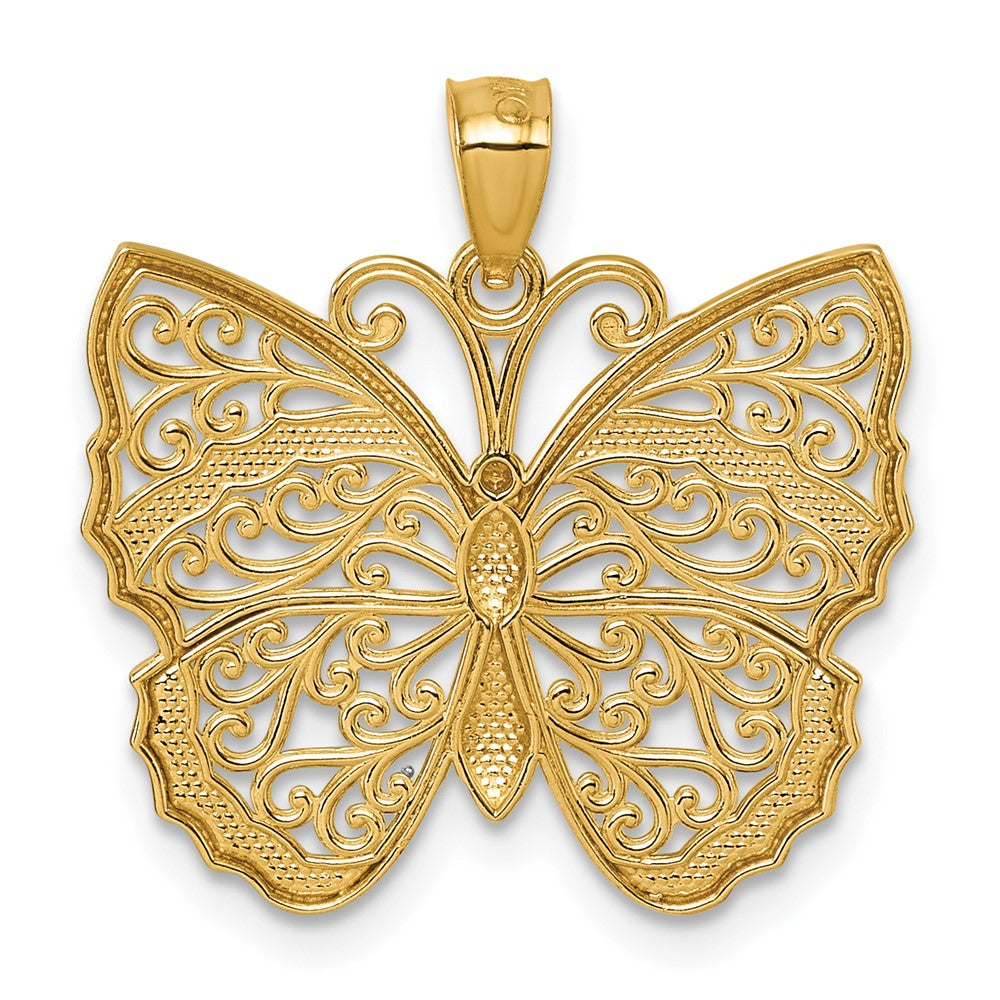 14k & Rhodium Textured Fancy Butterfly Pendant