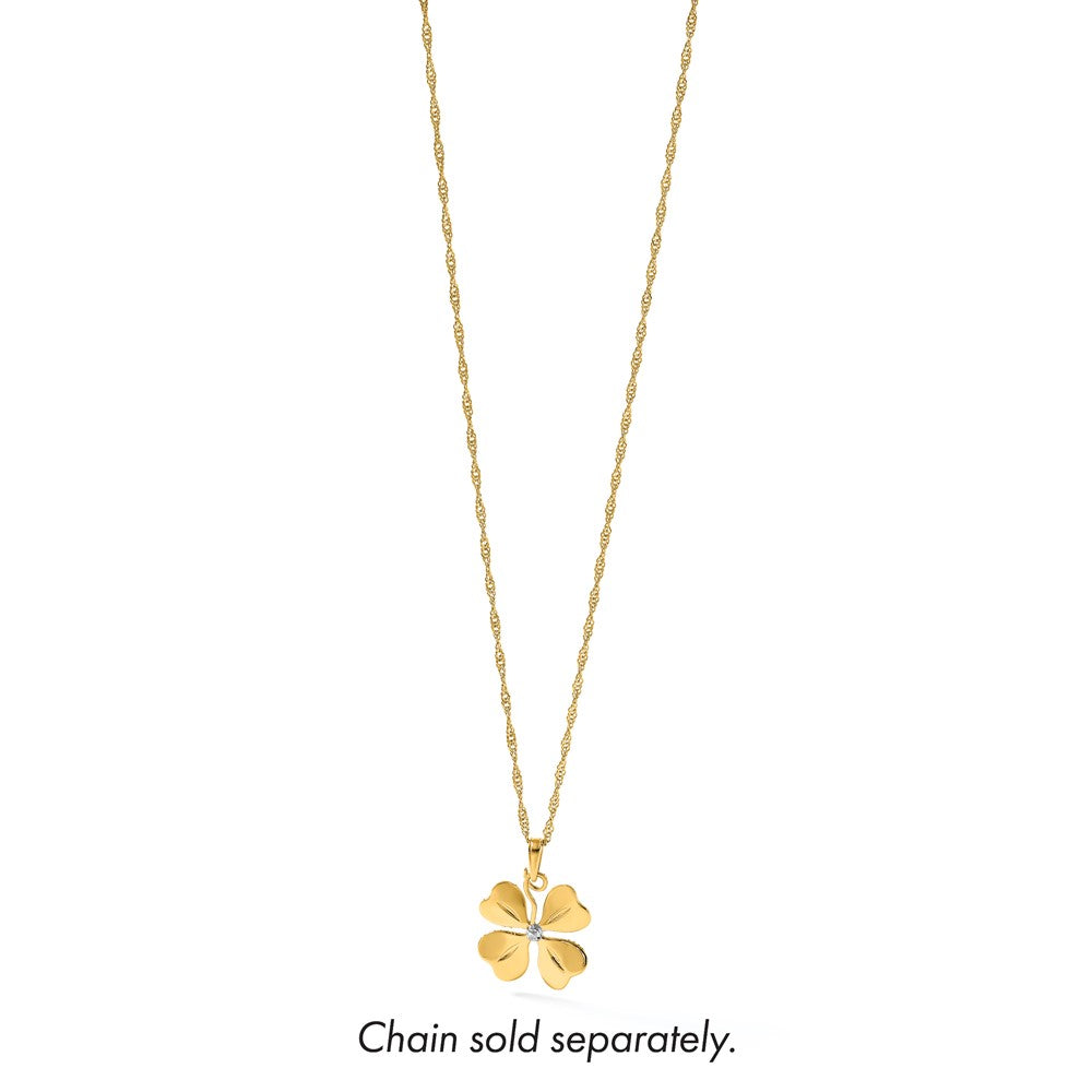 14k with White Rhodium Polished 4 Leaf Clover Charm