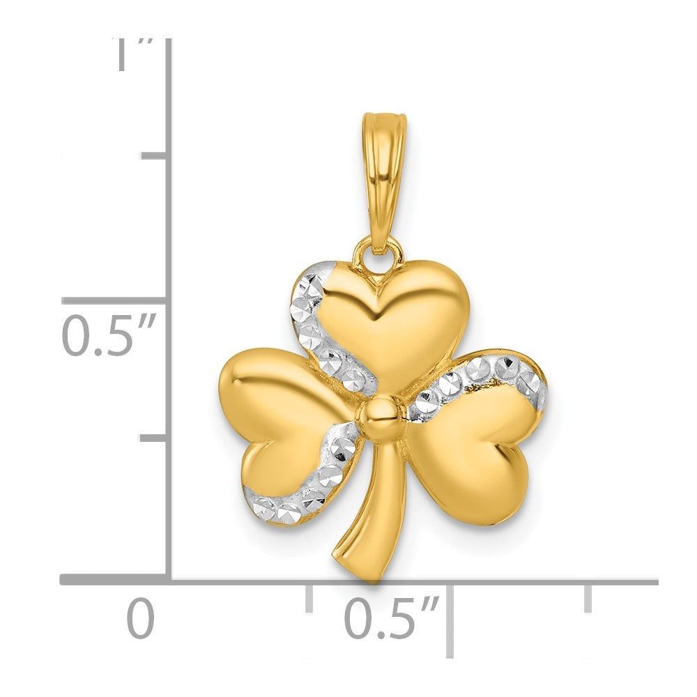 14k with White Rhodium Polished 3 Leaf Clover Charm