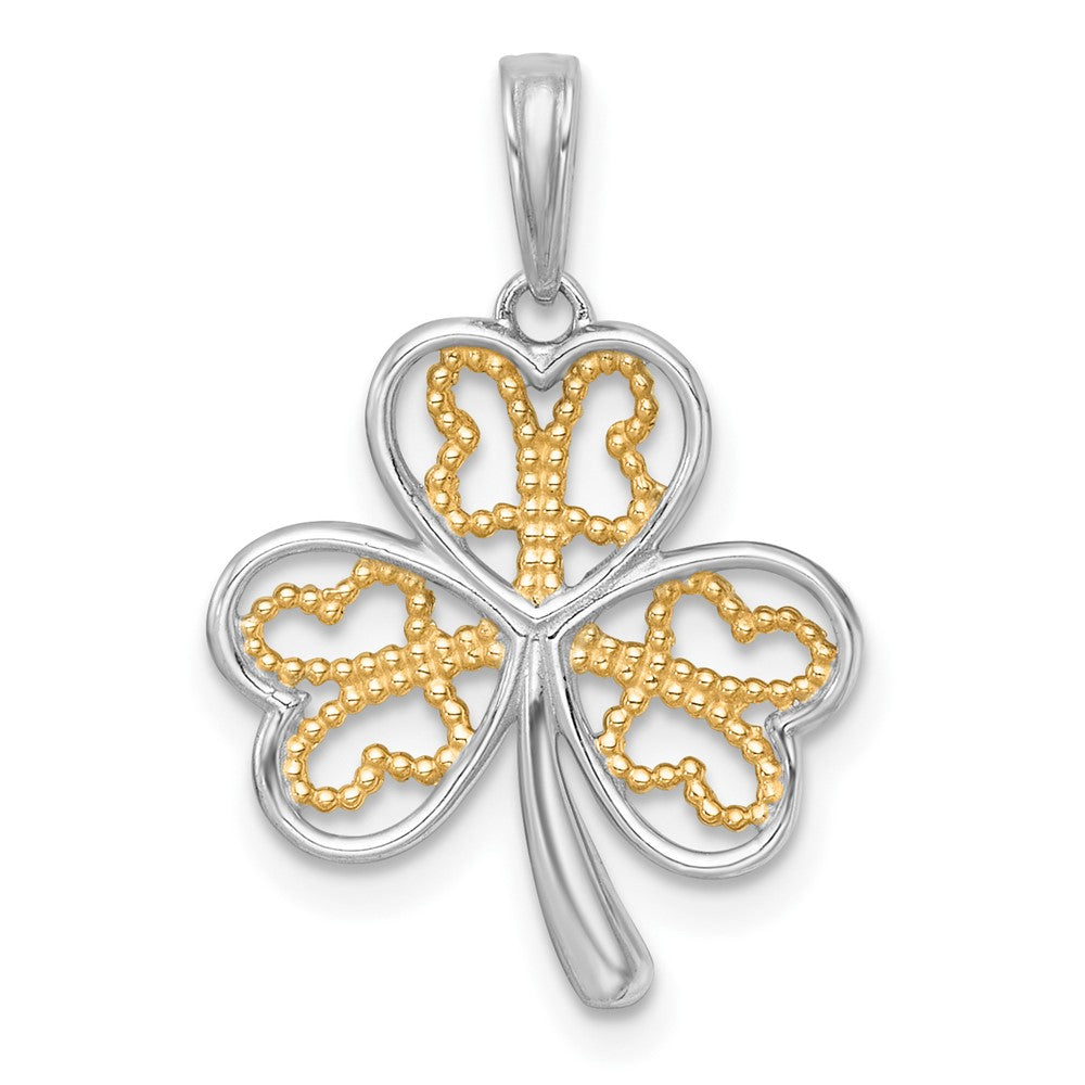 14k with White Rhodium Polished Fancy 3 Leaf Clover Charm