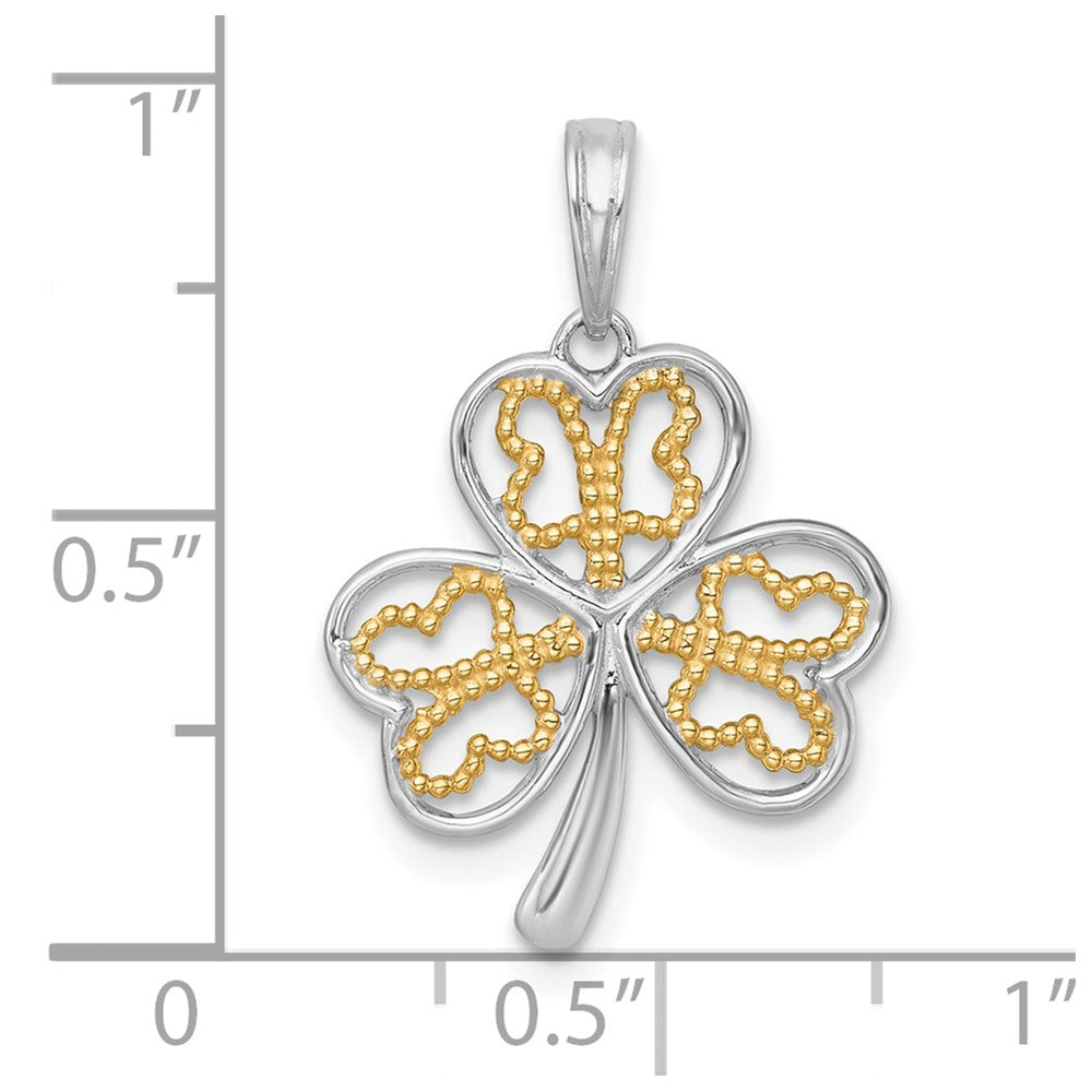 14k with White Rhodium Polished Fancy 3 Leaf Clover Charm