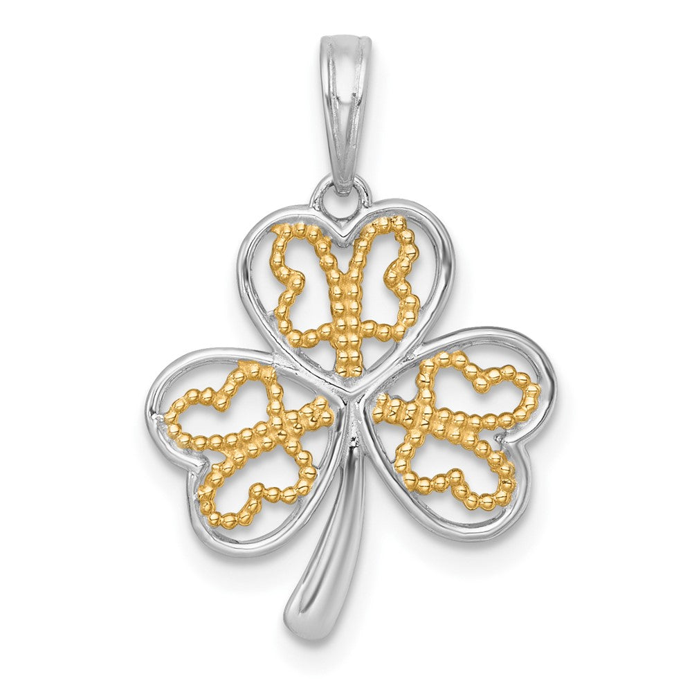14k with White Rhodium Polished Fancy 3 Leaf Clover Charm