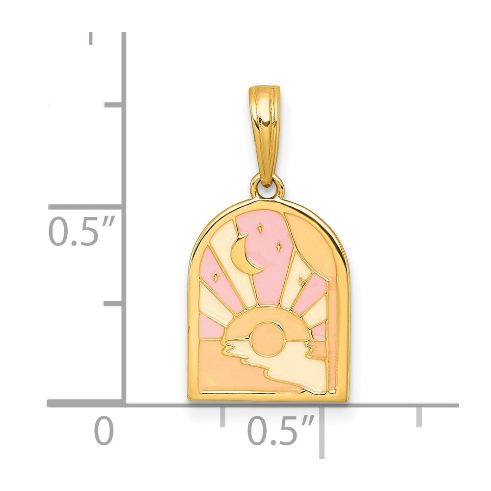 14k Polished Multi Color Enamel Sunset and Moon Charm