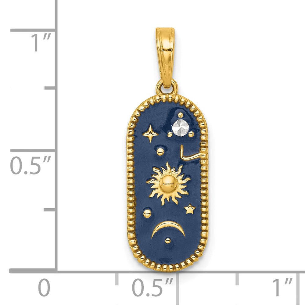 14k with White Rhodium Polished Enamel Sun And Moon Charm