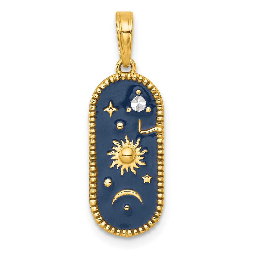 14k with White Rhodium Polished Enamel Sun And Moon Charm