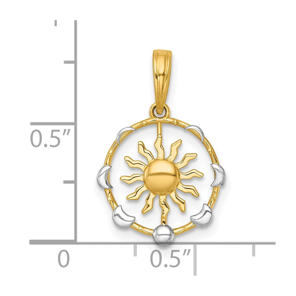 14k with White Rhodium Polished Sun With Moon Cycle Charm