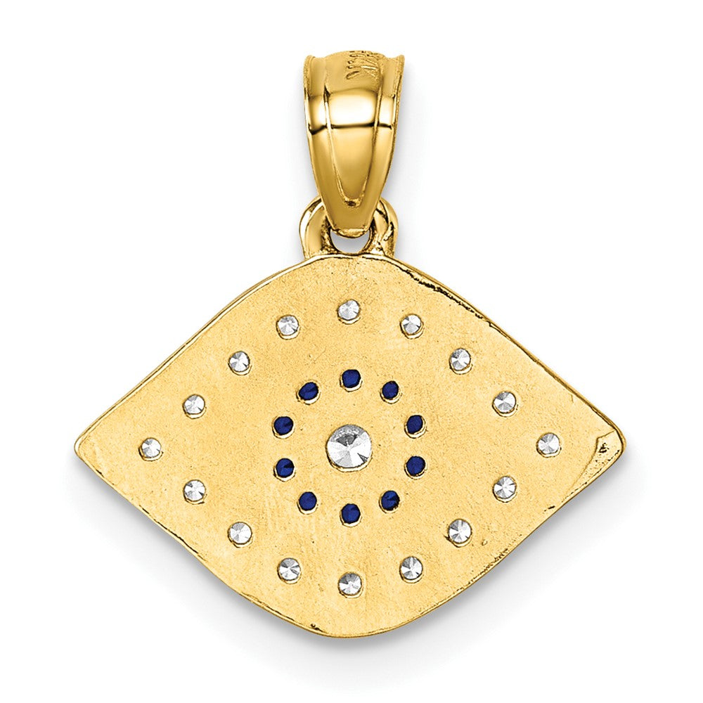 14k Polished Lab Created Blue Spinel and CZ Evil Eye Pendant