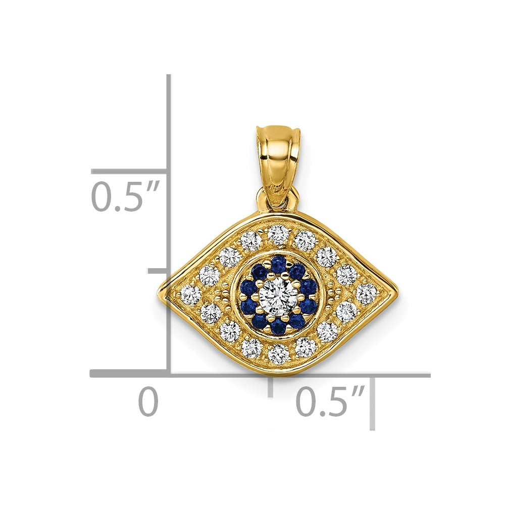 14k Polished Lab Created Blue Spinel and CZ Evil Eye Pendant