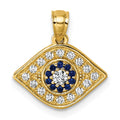 14k Polished Lab Created Blue Spinel and CZ Evil Eye Pendant