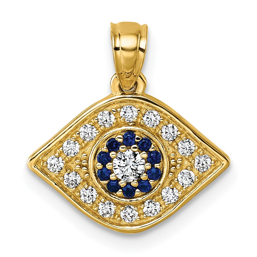 14k Polished Lab Created Blue Spinel and CZ Evil Eye Pendant