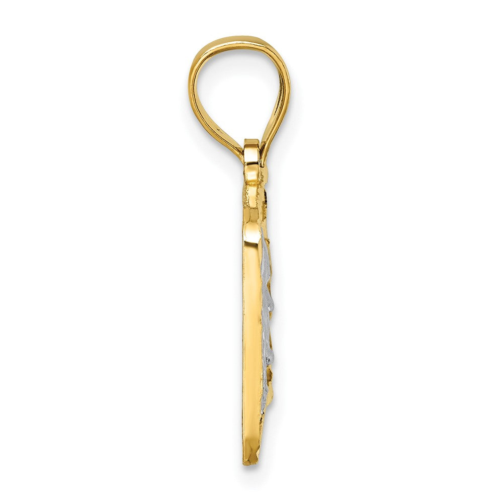 14k Polished w/Rhodium Diamond-cut 100 Dollar Bill Pendant