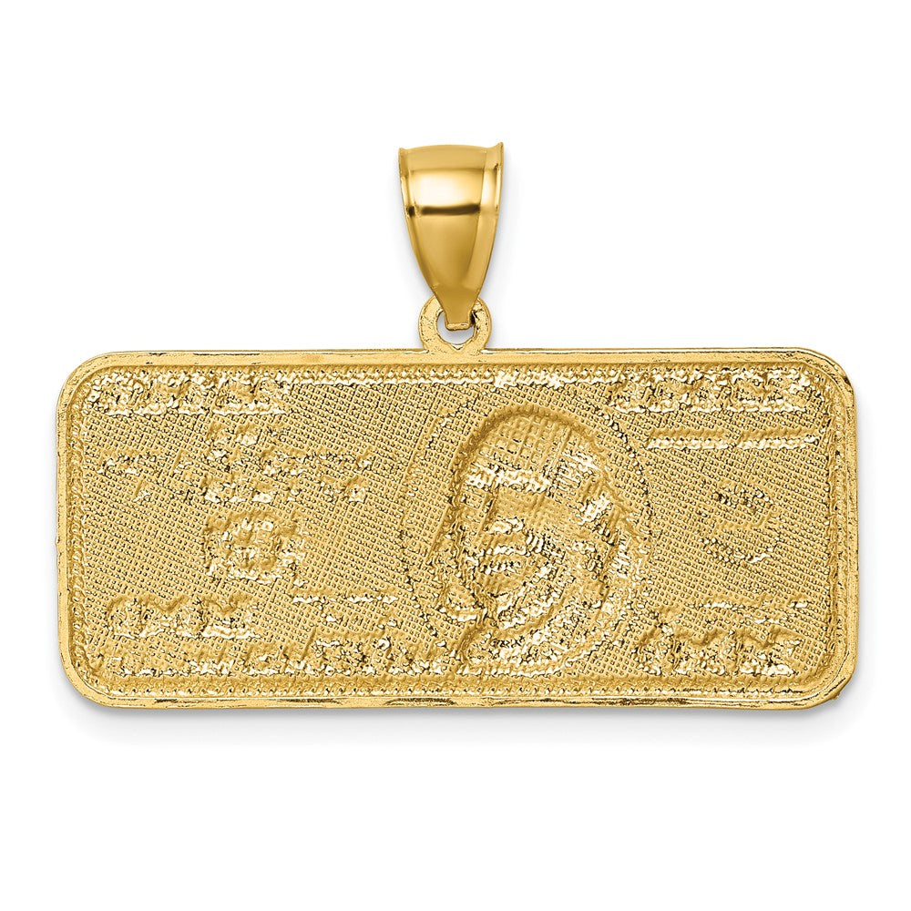 14k Polished w/Rhodium Diamond-cut 100 Dollar Bill Pendant