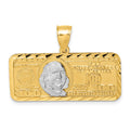 14k Polished w/Rhodium Diamond-cut 100 Dollar Bill Pendant