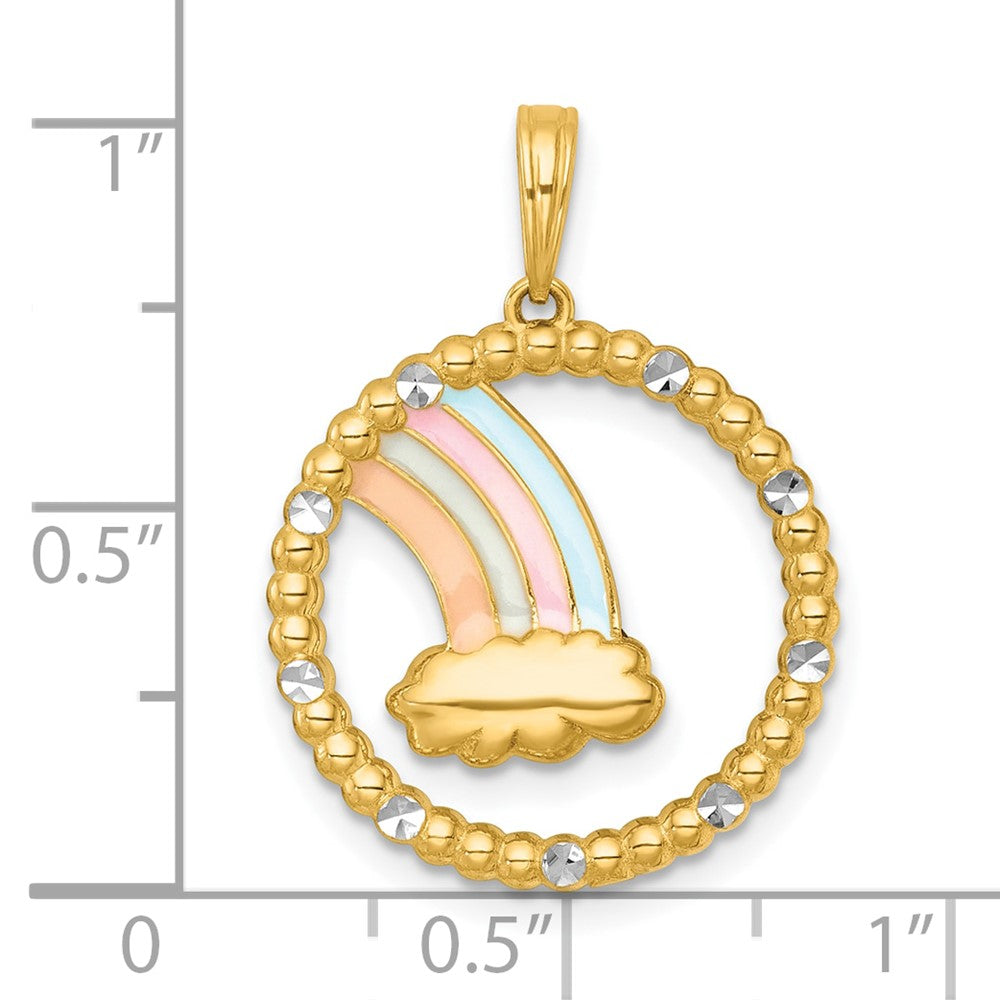 14k with White Rhodium Multi Color Enamel Rainbow With Cloud Charm