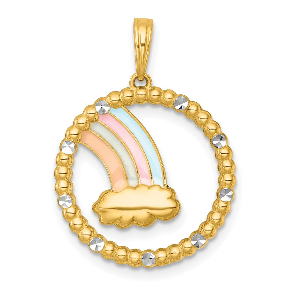 14k with White Rhodium Multi Color Enamel Rainbow With Cloud Charm