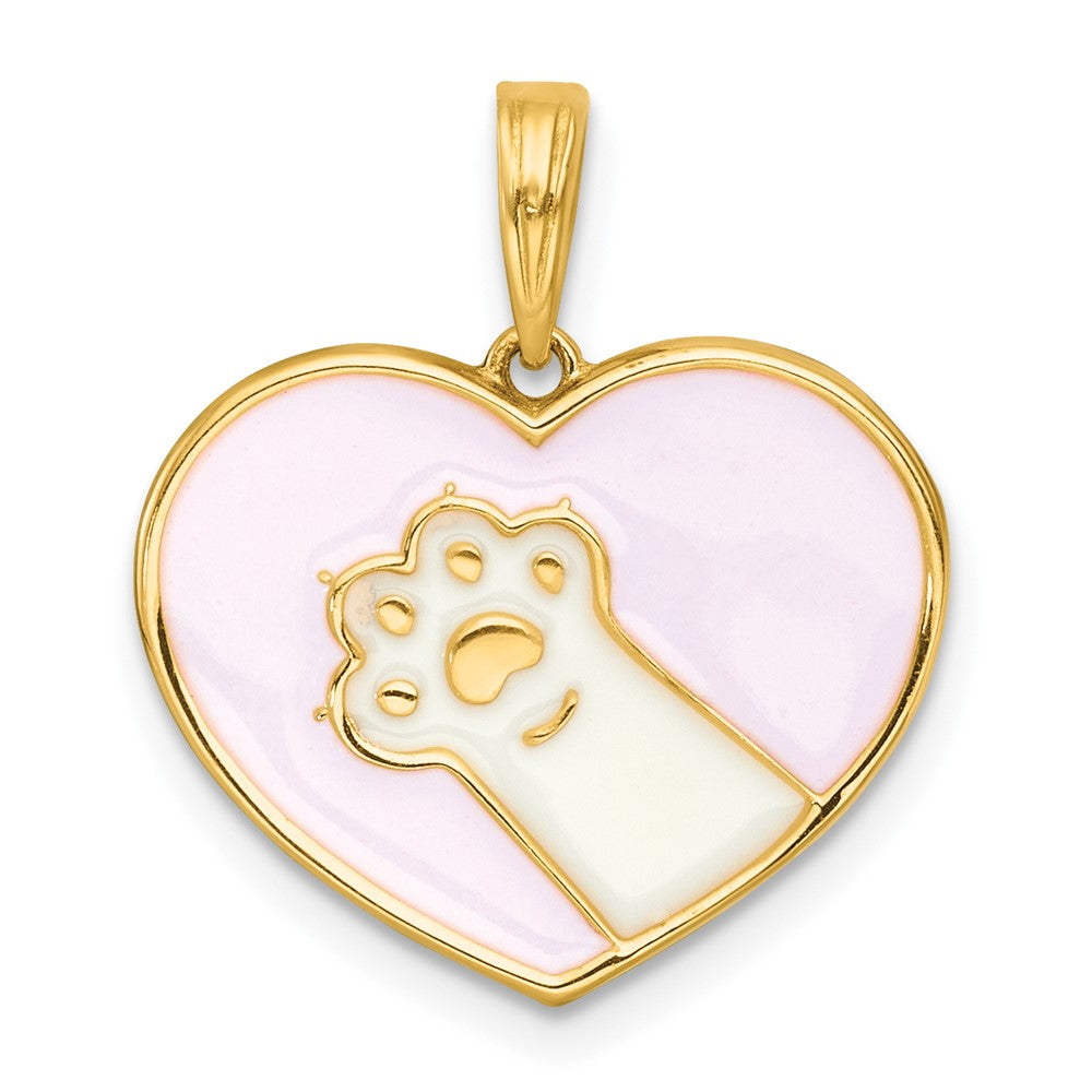 14k Polished Enamel Paw In Heart Charm