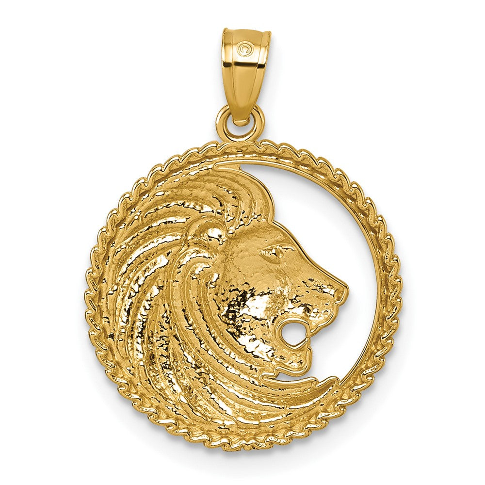 14k Polished Lion with Mane Circle Pendant