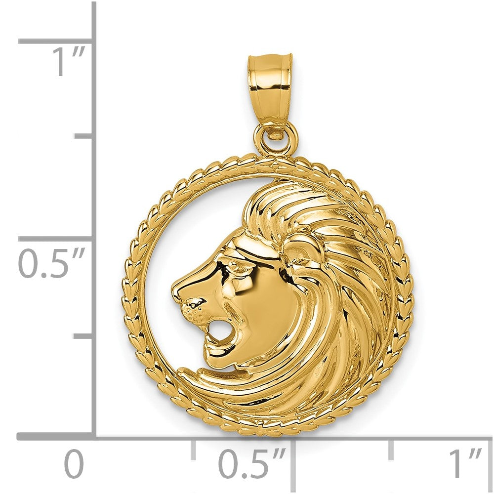 14k Polished Lion with Mane Circle Pendant