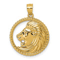 14k Polished Lion with Mane Circle Pendant