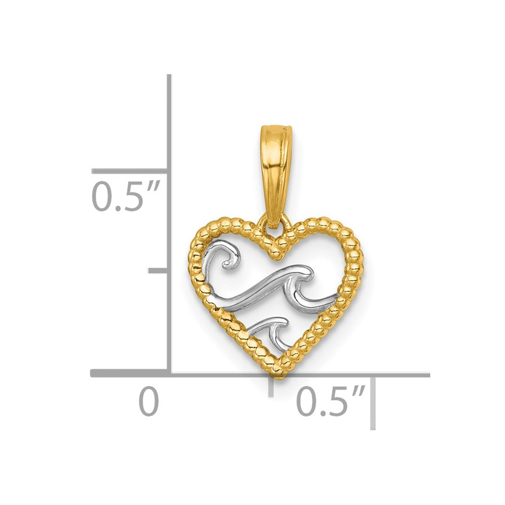 14k with White Rhodium Polished Waves In Heart Charm