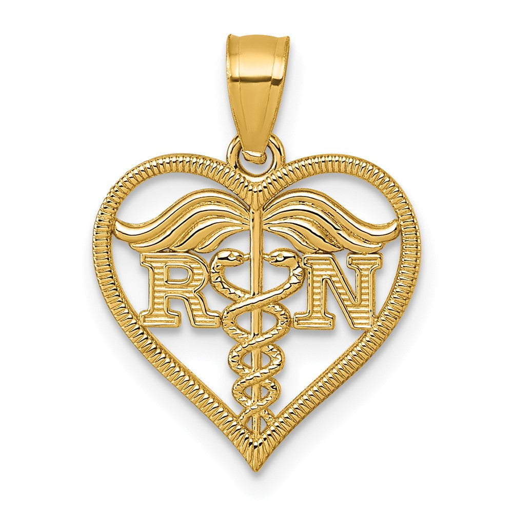 14k Polished And Textured RN Heart Pendant