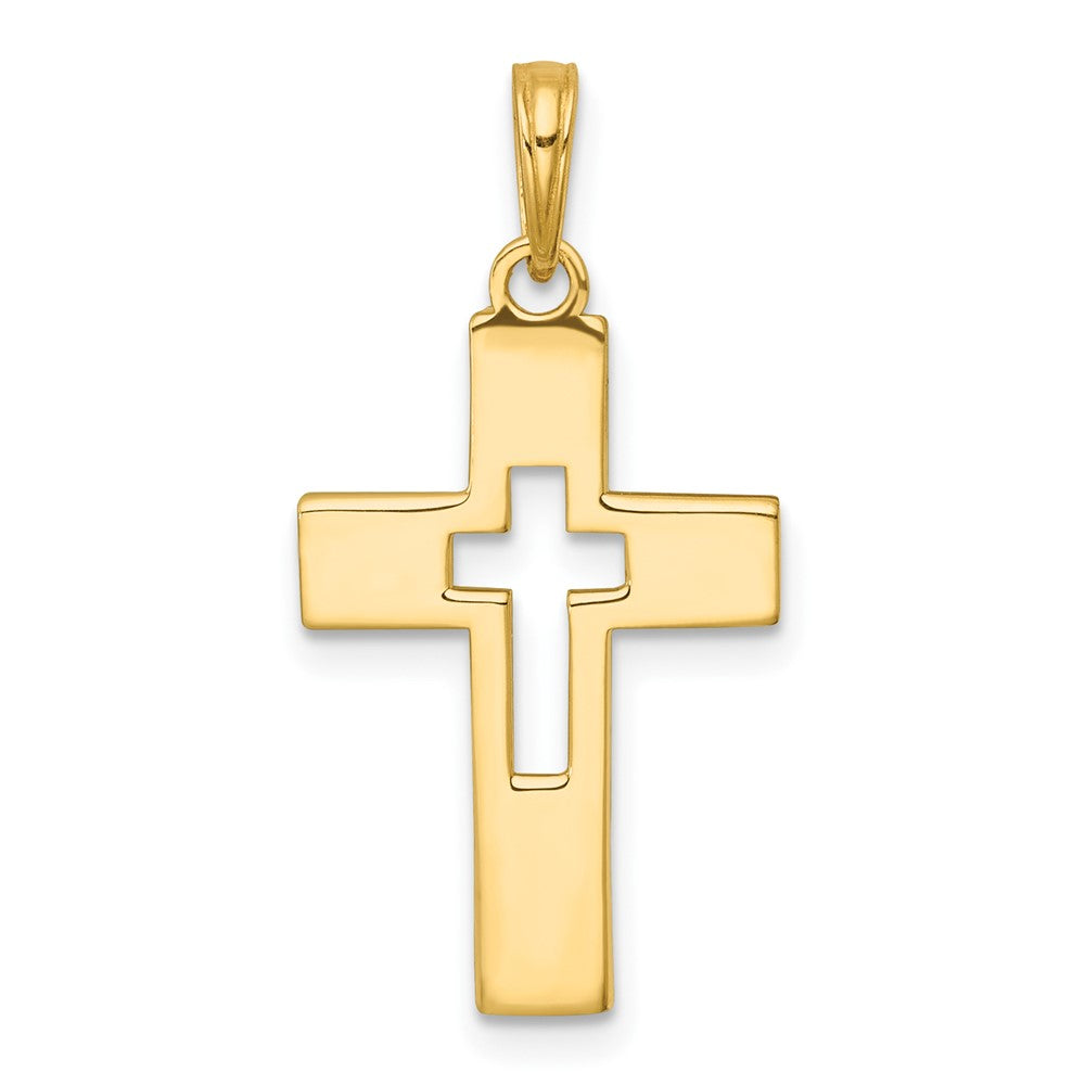 14K Polished Cut-Out Cross Charm