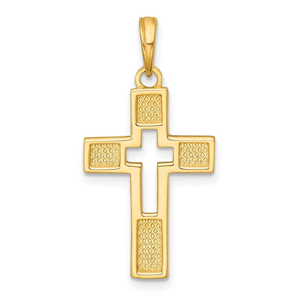 14K Polished Cut-Out Cross Charm