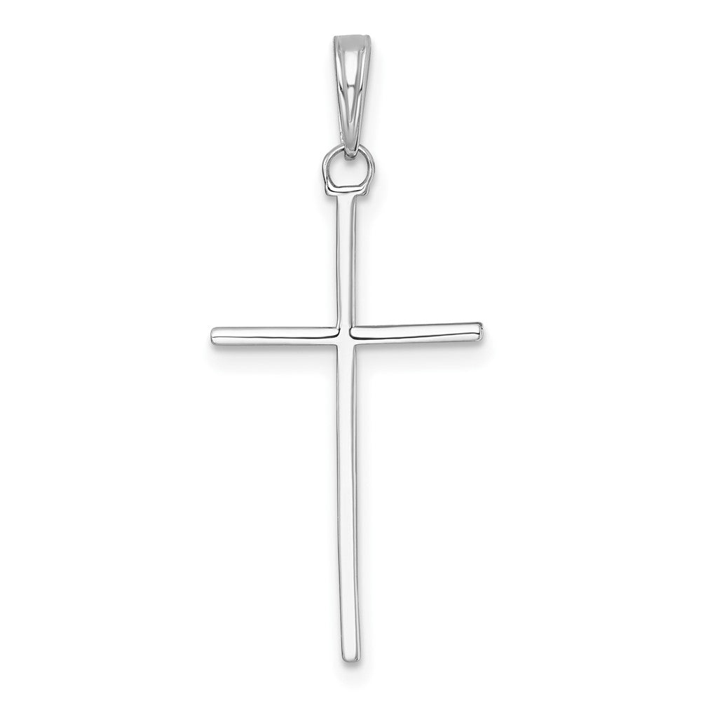 14K White Gold 3-D and Polished Stick Cross Charm