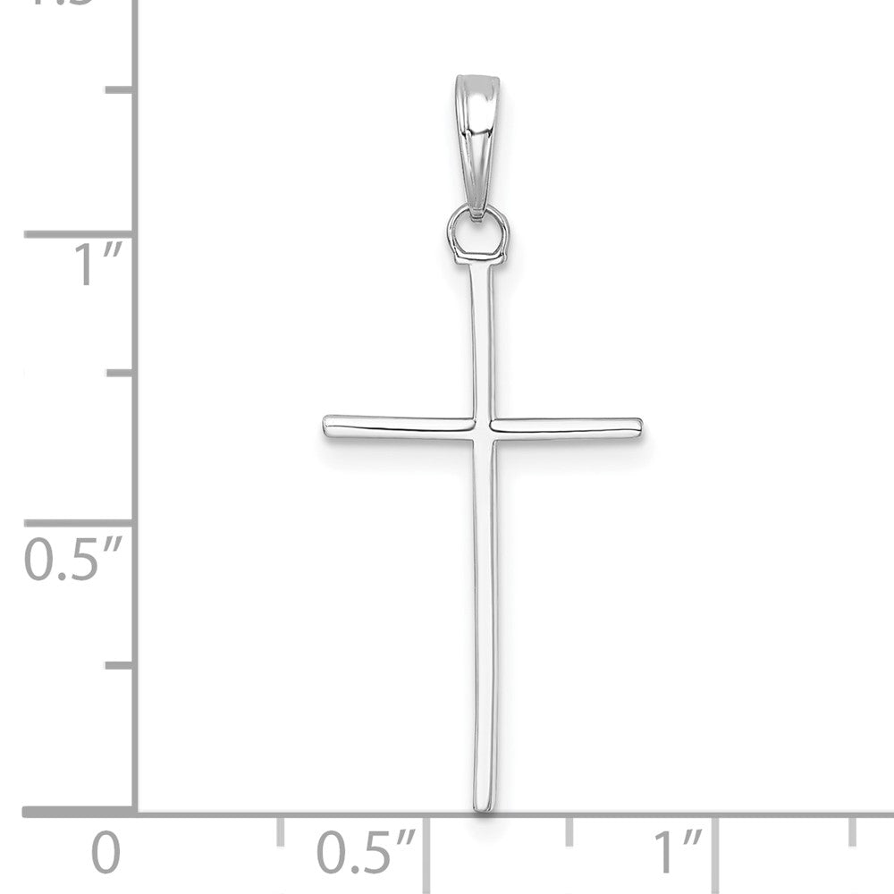14K White Gold 3-D and Polished Stick Cross Charm