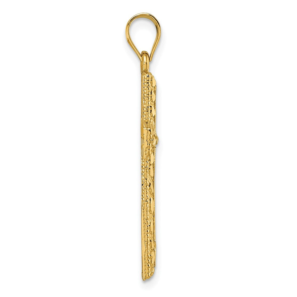 14k Polished Diamond-cut Textured Fancy Cross Pendant