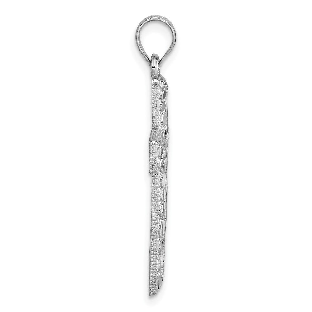 14k Polished White Gold Diamond-cut Fancy Cross Pendant