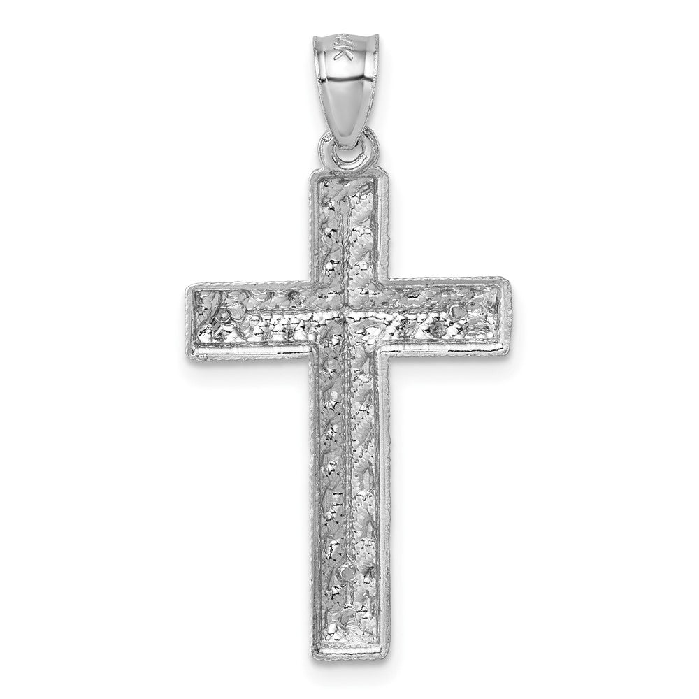 14k Polished White Gold Diamond-cut Fancy Cross Pendant