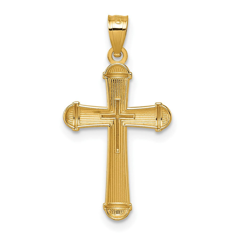 14k Polished and D/C Grooved Cross Pendant