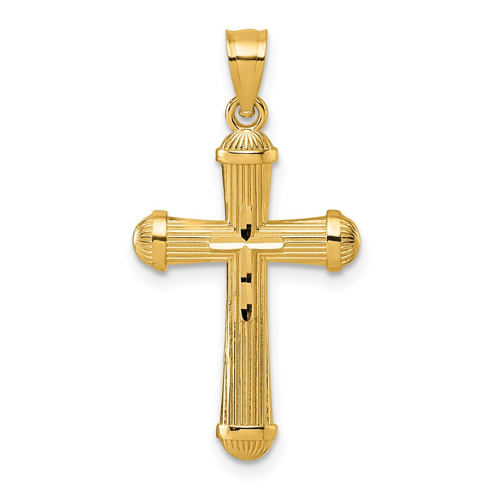14k Polished and D/C Grooved Cross Pendant