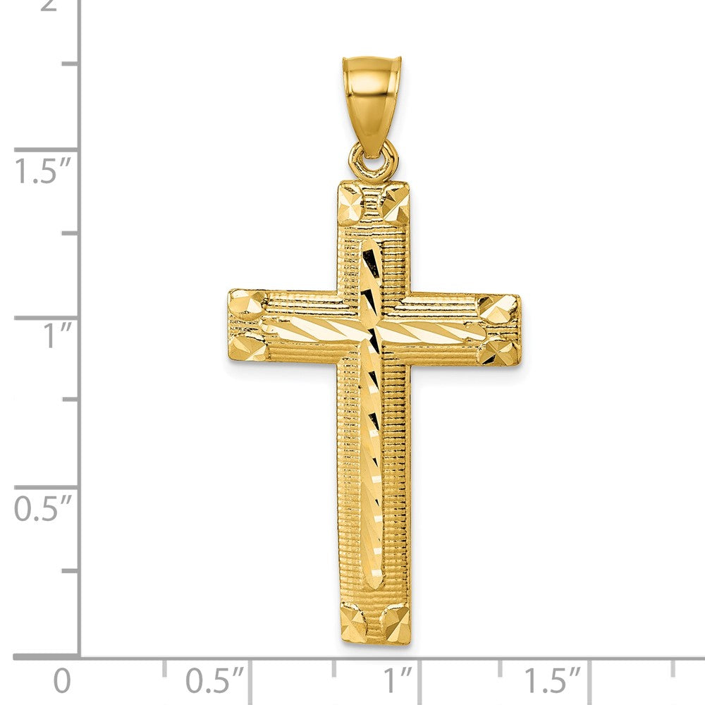 14k Polished Diamond-cut Textured Fancy Cross Pendant