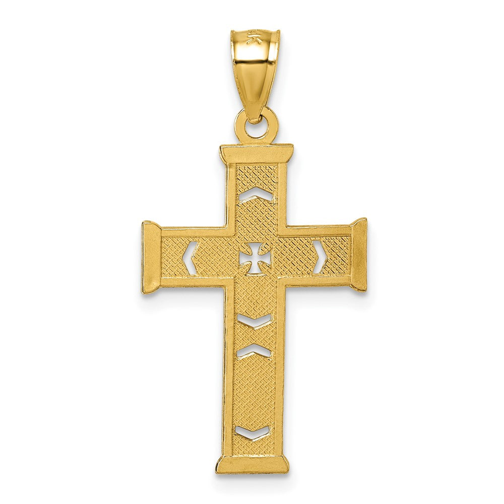14k Polished Diamond-cut Textured Fancy Cross Pendant
