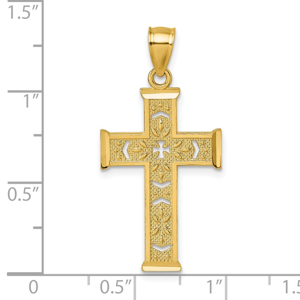 14k Polished Diamond-cut Textured Fancy Cross Pendant