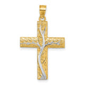 14k & Rhodium Polished Floral Tree Leaves Cross Pendant